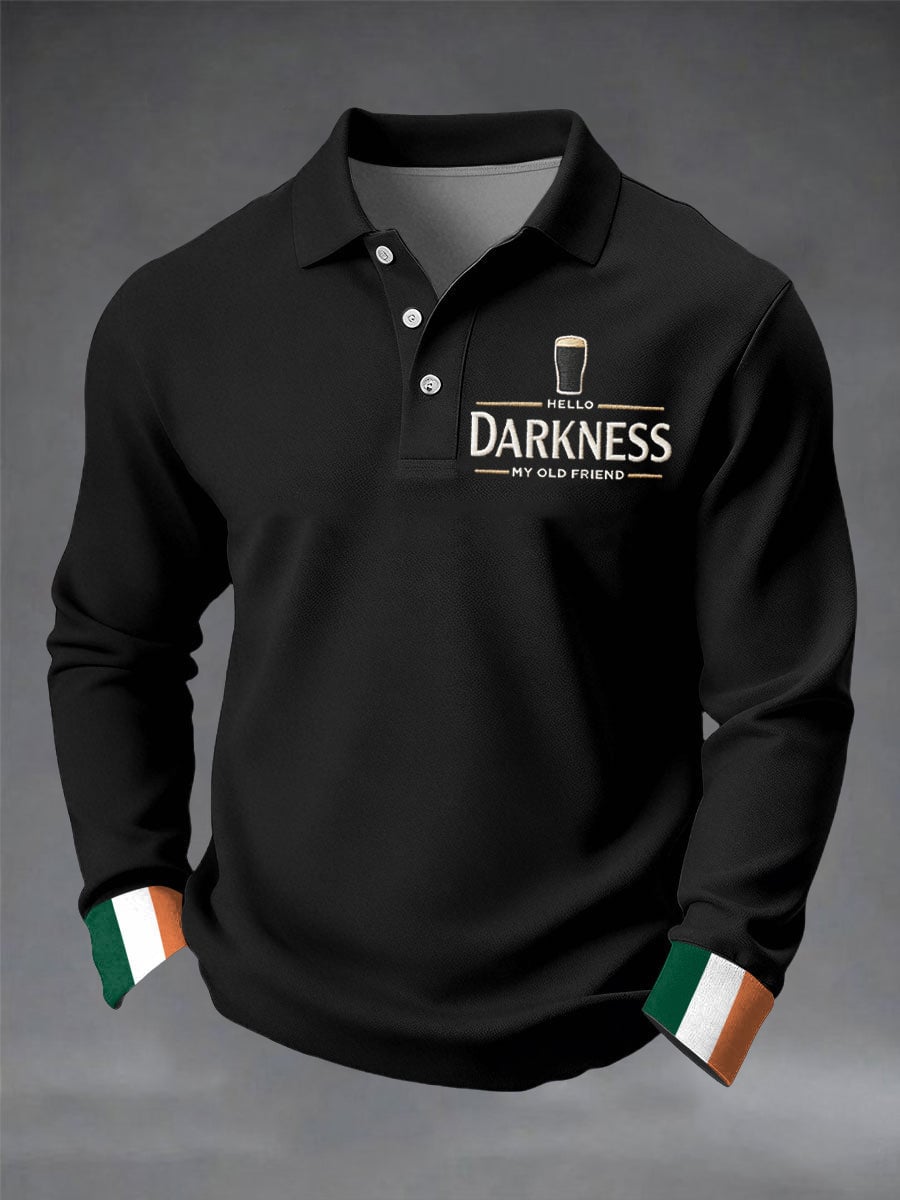 Hello Darkness My Old Friend Long Sleeve Polo Shirt St Patrick's Day Clothes Gift For Irish Him - MadebyMun