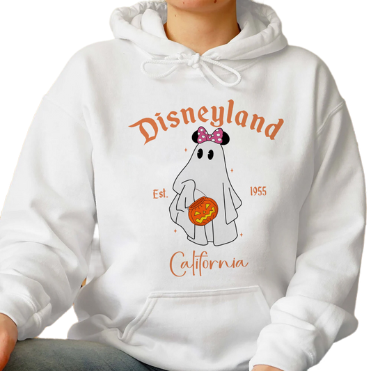 Disneyland Est 1955 Minie Mouse Sweatshirt, Disneyland Halloween Matching Shirt, Halloween Minie Ghost,Minie Halloween Pumpkins Hoodie