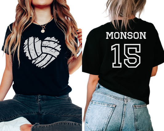 Custom Volleyball Number Shirt, Personalized Volleyball Mom Shirt, Volleyball Team Shirt, Cute Volleyball Heart Shirt, Volleyball Team 2M