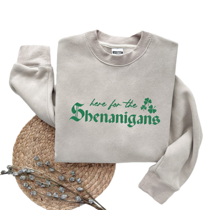 Embroidered Here for Shenanigans Sweatshirt, Lucky Shamrock Sweater,Patricks Day Embroidered,St Patricks Paddys Day Hoodie,Embroidered Irish