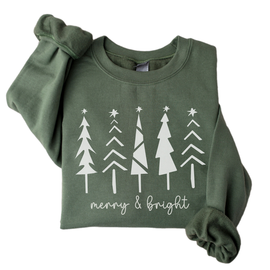 Christmas Tree Sweatshirt, Merry and Bright Sweatshirt, Women Holiday Sweater