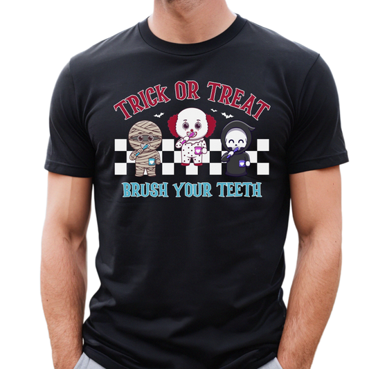 Dentists Halloween shirts, funny dentist Halloween shirt, Dental Assistant Shirt, trick or treat brush your teeth tee