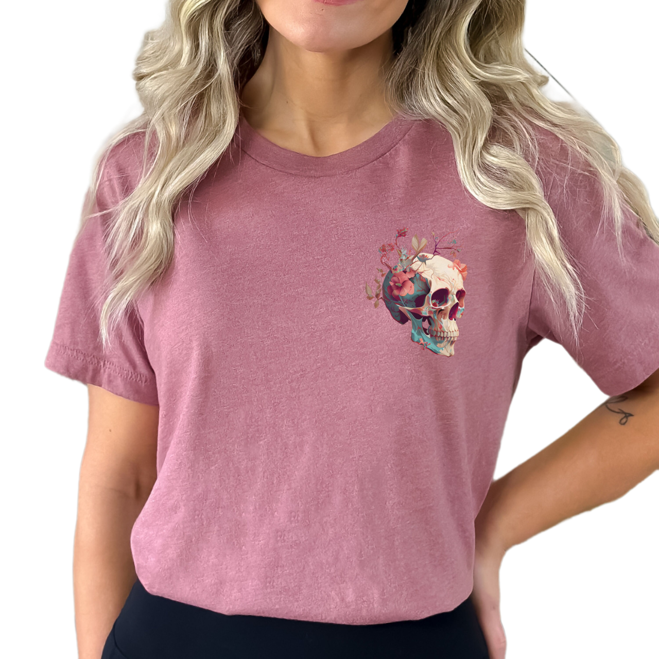 Floral Skull Boho Shirt, Pocket Tee Skull Shirt, Goblincore Shirt, Cute Spooky Shirt, Bloom Skull Halloween Tee, Cottagecore Halloween Gift