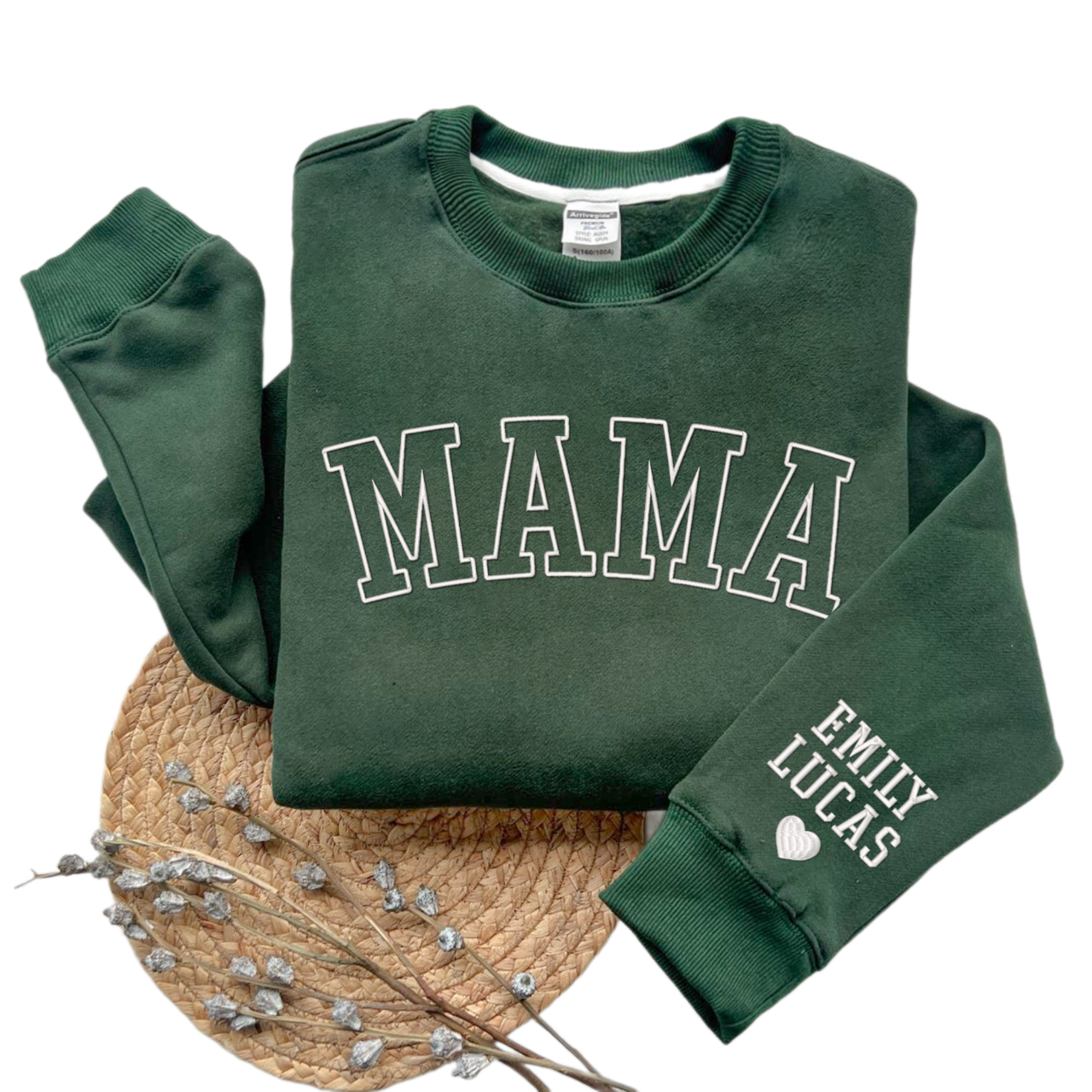 Embroidered Personalized Mama Sweatshirt with Kid Names on Sleeve, Mothers Day Gift, Birthday Gift for Mom,New Mom Gift