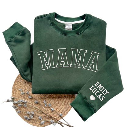 Embroidered Personalized Mama Sweatshirt with Kid Names on Sleeve, Mothers Day Gift, Birthday Gift for Mom,New Mom Gift