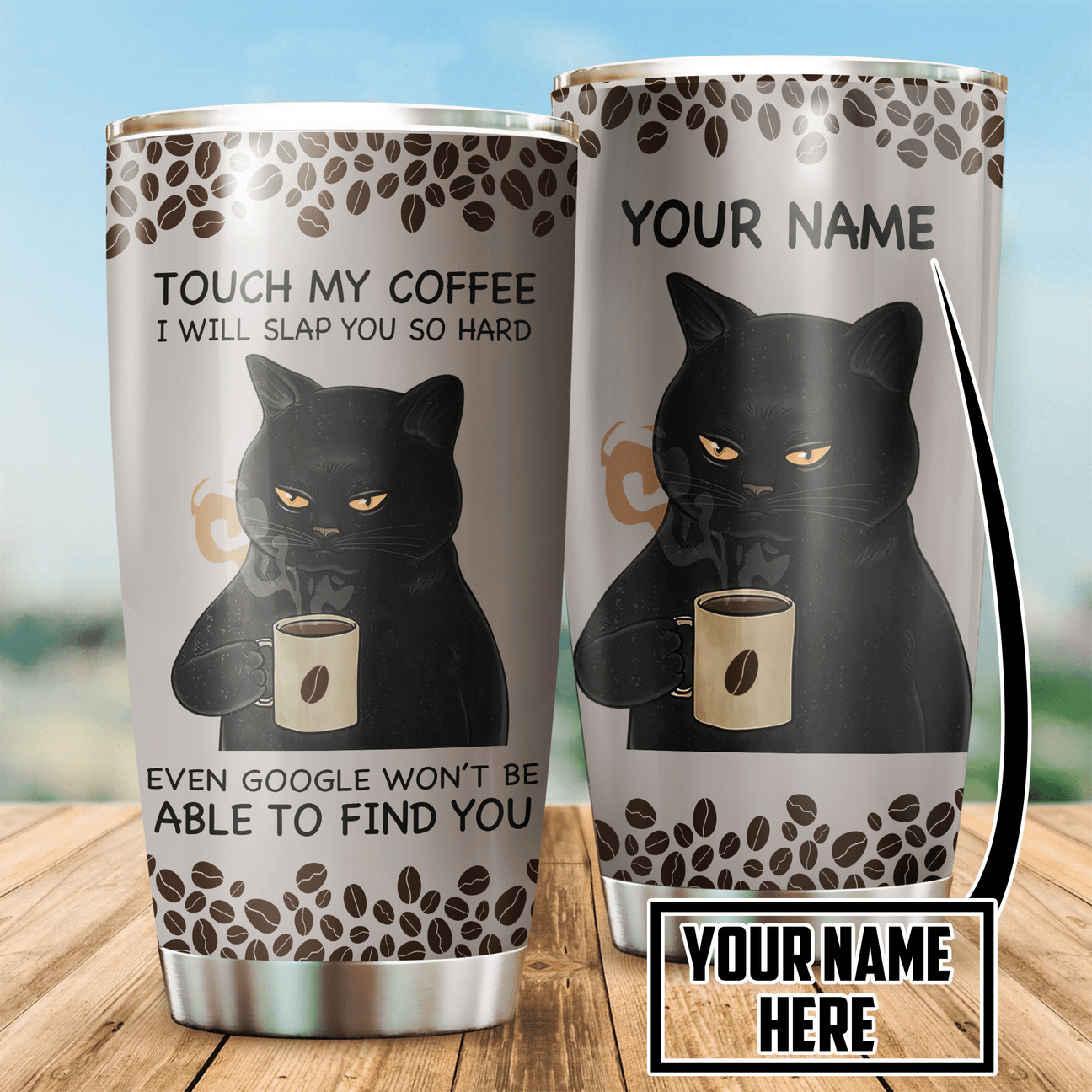 Personalized Black Cat Tumbler Touch My Coffee