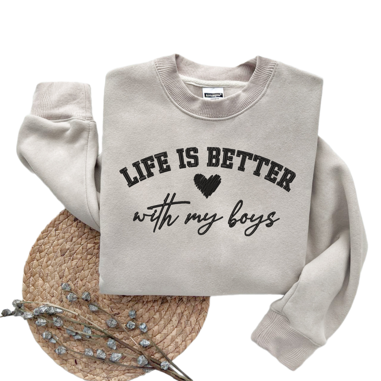 Embroidered Life Is Better With My Boys Shirt,Trending Unisex Tee Shirt, Embroidered Shirt Gift,Life Is Better Embroidered Sweatshirt Hoodie