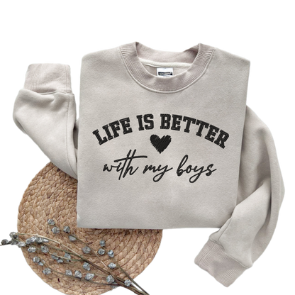 Embroidered Life Is Better With My Boys Shirt,Trending Unisex Tee Shirt, Embroidered Shirt Gift,Life Is Better Embroidered Sweatshirt Hoodie