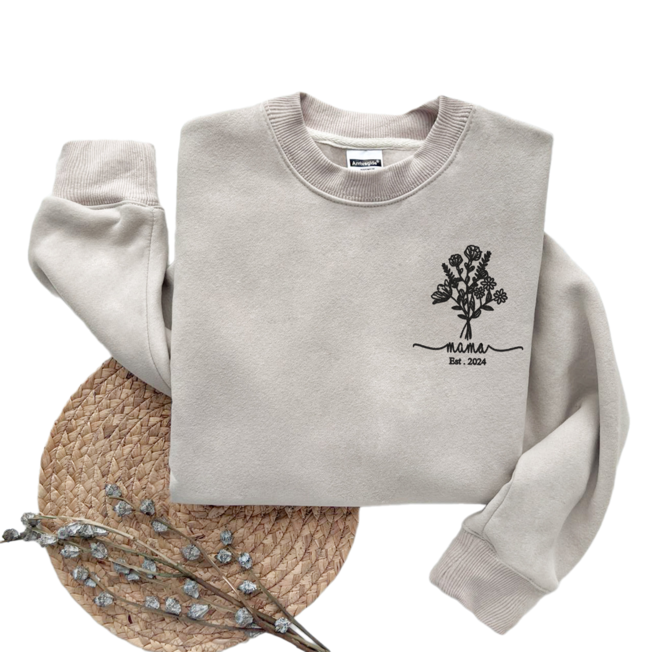 Custom Embroidered Mama Sweatshirt, First Mothers Day Gift, Personalized Gift, Mom Life Shirt, New Mom,Checkered Sweatshirt,Mothers Day Gift