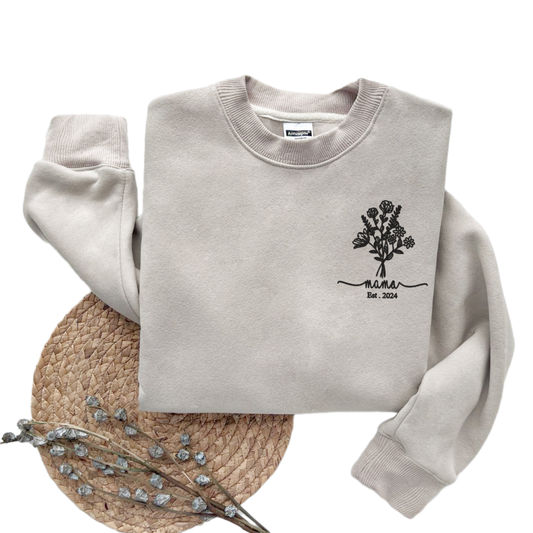 Custom Embroidered Mama Sweatshirt, First Mothers Day Gift, Personalized Gift, Mom Life Shirt, New Mom,Checkered Sweatshirt,Mothers Day Gift