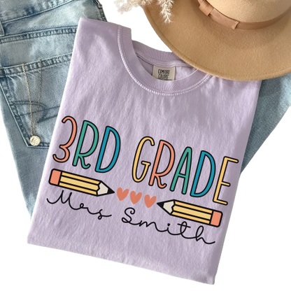 Custom 3rd Grade Teacher Shirt, Comfort Colors, Personalized Teacher Name Shirt