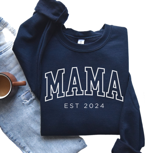 Custom Mom Sweatshirt, Mama Est 2024 Sweatshirt, Gift for Mom, Pregnancy Announcement