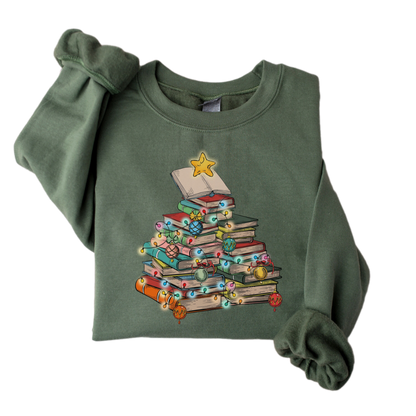 Bookish Christmas Sweatshirt, Vintage Christmas Tree Book Sweater