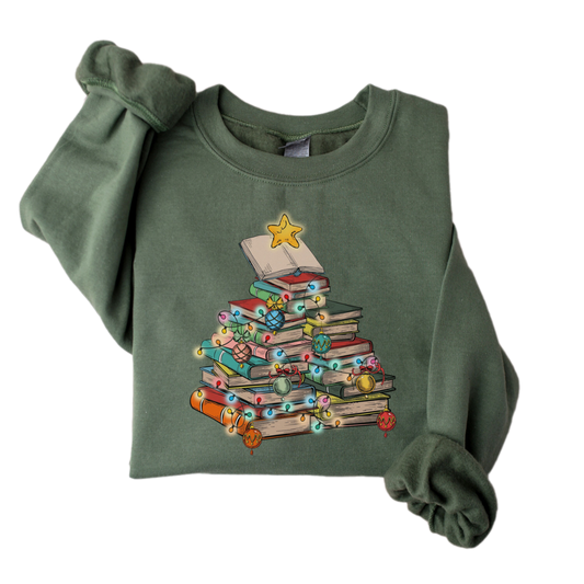 Bookish Christmas Sweatshirt, Vintage Christmas Tree Book Sweater