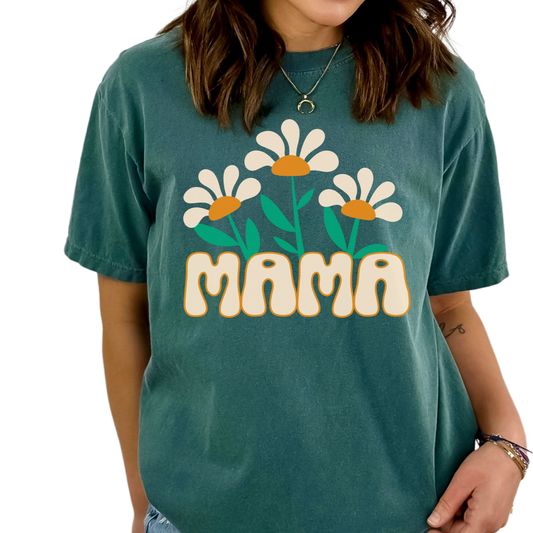 Comfort Colors Retro Mama Shirt, Flower Mom Shirt, Groovy Mom Shirt