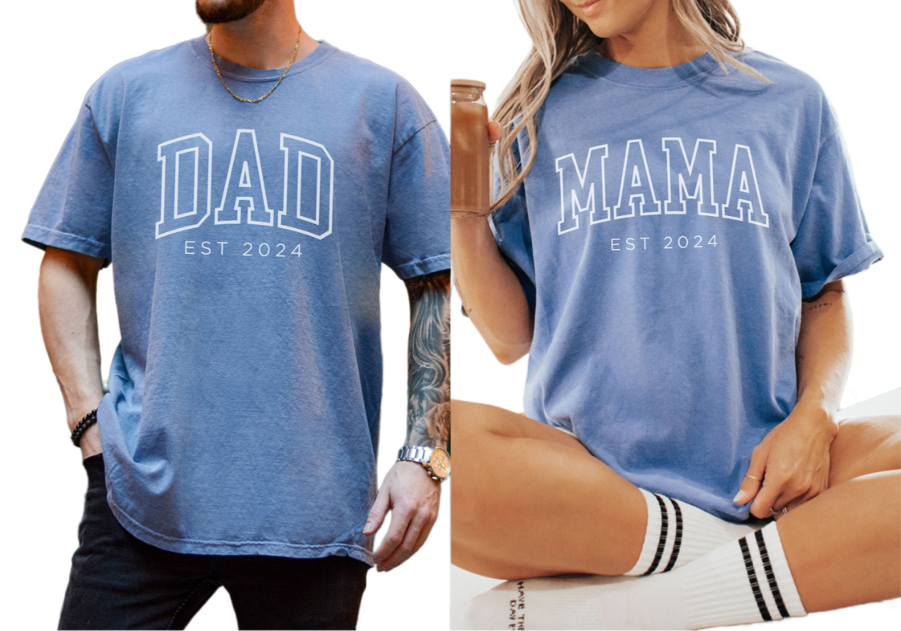 Custom mom and dad shirts, Comfort Colors dad and mom shirt, New Dad Shirt, Mom est 2024