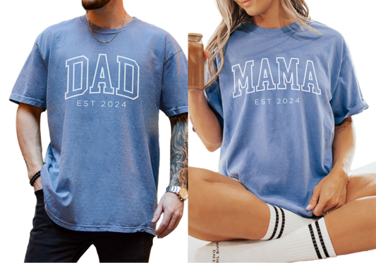 Custom mom and dad shirts, Comfort Colors dad and mom shirt, New Dad Shirt, Mom est 2024