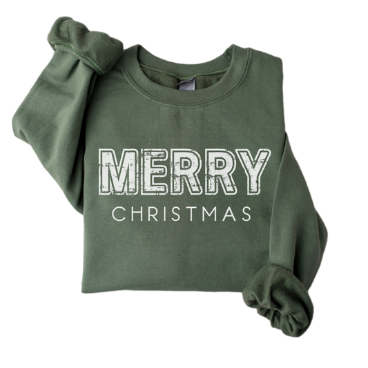 Distressed Merry Christmas Sweatshirt, Womens Christmas Sweater, Merry Sweatshirt, Christmas Crewneck Pullover, Holiday Merry Sweatshirt