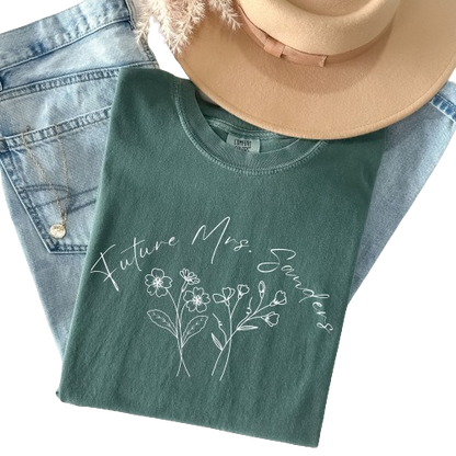 Custom Future Mrs Comfort Colors Shirt, Birth Flower Shirt, Bride to Be Shirt