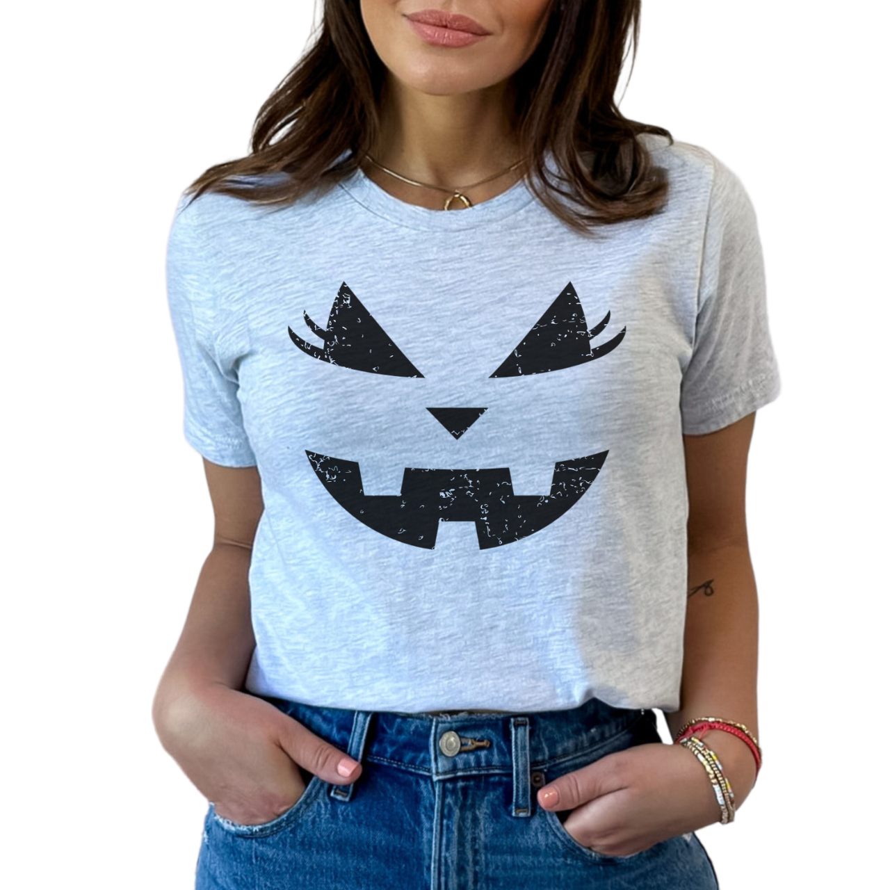 Distressed Pumpkin Face Shirt, Purple Halloween Shirt, Jack-O-Lantern Shirt, Pumpkin Face with Lashes Tee, Spooky Season Tee