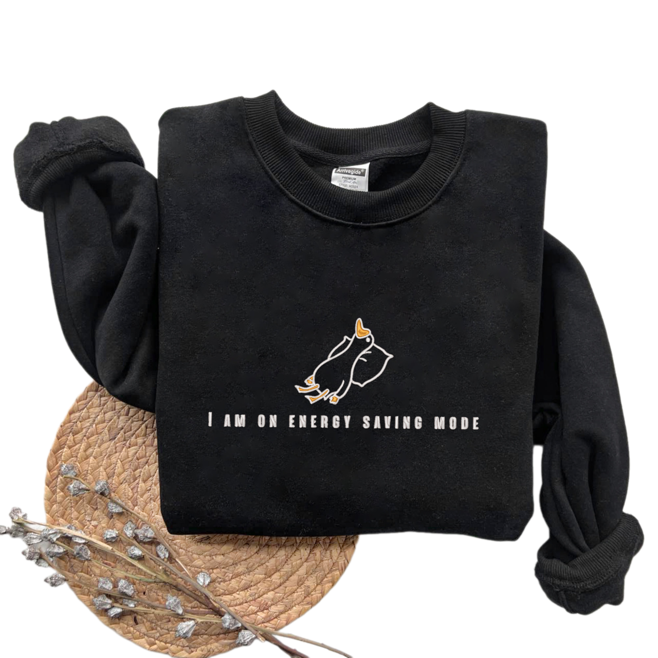 Embroidered Duck I Am On Energy Saving Mode Sweatshirt, Trending Embroidered Unisex Sweatshirt,Embroidered Funny Lazy Duck Sweatshirt