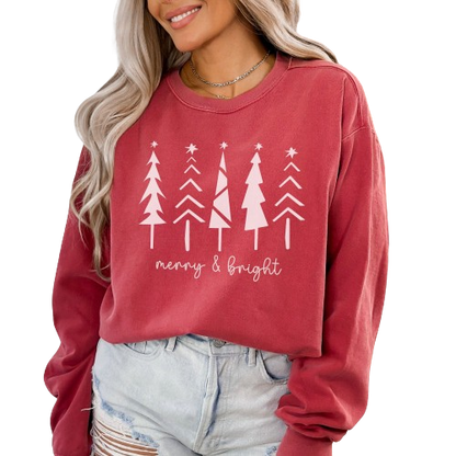 Comfort Colors Christmas Tree Sweatshirt, Merry and Bright Sweater