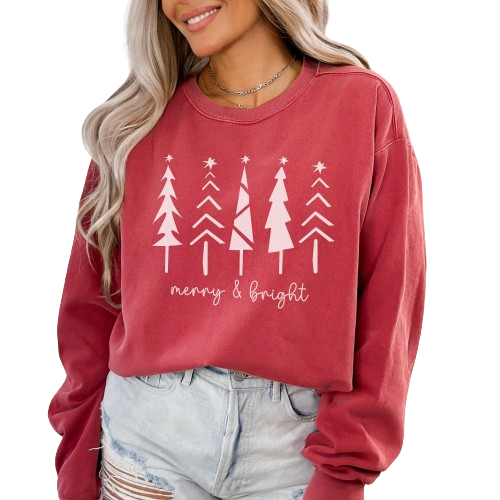 Comfort Colors Christmas Tree Sweatshirt, Merry and Bright Sweater