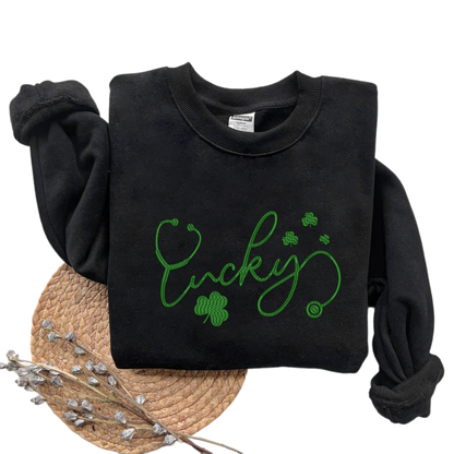 Embroidered St Patricks Day Nurse Sweatshirt, Lucky Nurse Sweatshirt, Irish Nurse Gifts, Embroidered Lucky  Nurse Hoodie, Gift For Nurse