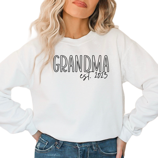 Custom Grandma Sweat Shirt, Grandma Est Sweatshirt, new grandma gift