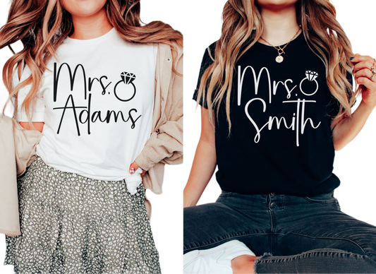 Custom Mrs Shirt, Personalized Bride Shirt, Bridal Shower Gift, Getting Ready Wedding Shirt, New Bride Shirt, Honeymoon Shirt