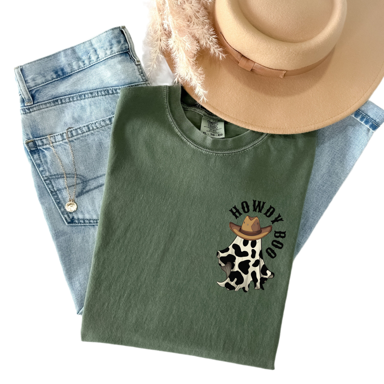 Cowboy Ghost Shirt, Halloween Pocket Tee, Comfort Colors Spooky Season