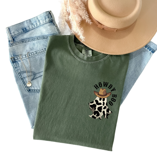 Cowboy Ghost Shirt, Halloween Pocket Tee, Comfort Colors Spooky Season