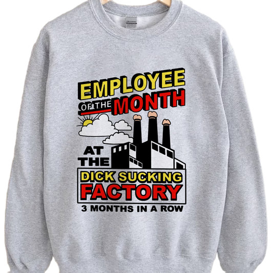 Employee Of The Month At The Dick Sucking Factory Shirt, Trending Unisex Tee Shirt, Adult Joke Funny Shirt, Unique Gift Sweatshirt Hoodie