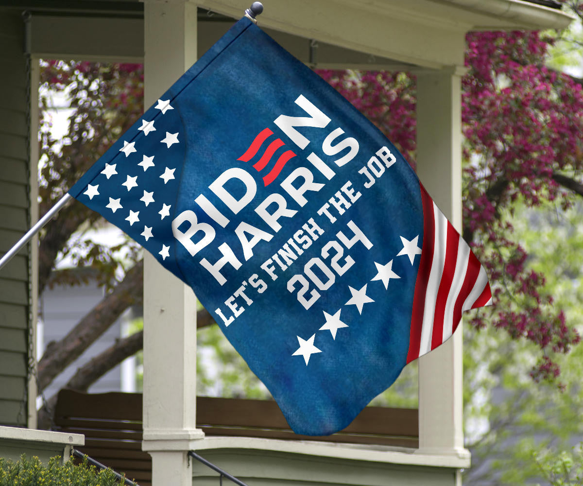 Biden Harris 2024 Flag Let's Finish The Job Joe Biden 2024 Presidential Campaign Slogan