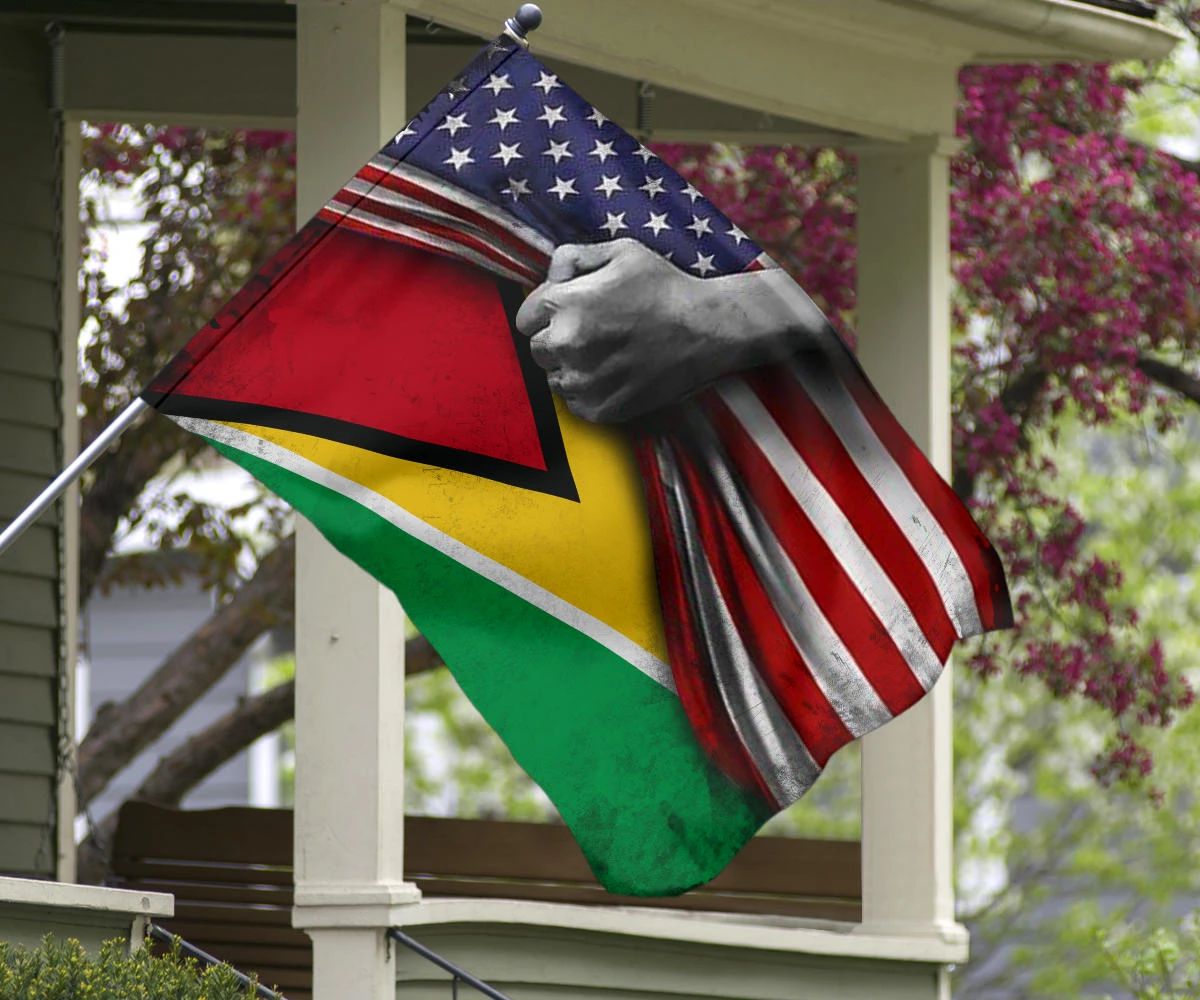 American Flag And Guyana National Country Flag