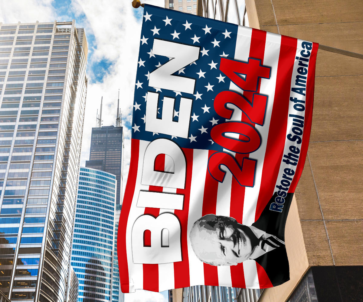 Biden 2024 Flag Restore The Soul Of America Biden Harris Campaign Merch For Sale