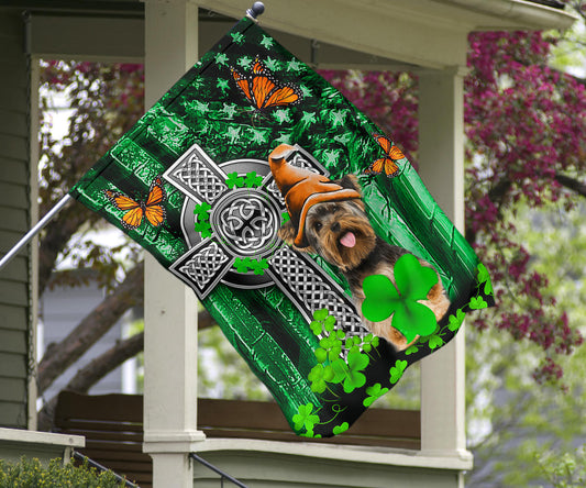 Yorkie Celtic Cross Flag Irish Shamrock Flag St Patricks Day Decor