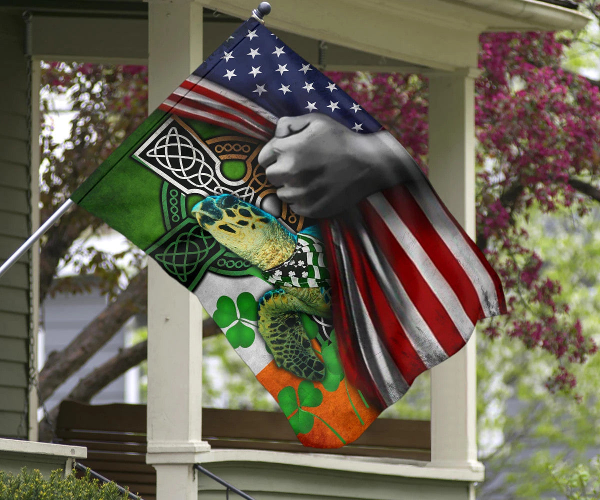 Turtle Irish American Flag Shamrock Irish Celtic Cross St Patrick's Day Decor For Turtle Lover