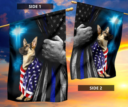 Thin Blue Line Dog America Flag God Bless America Decor