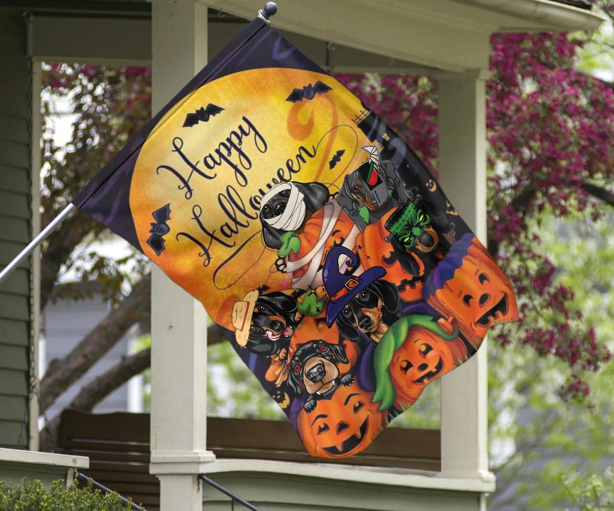 Wiener-Dogs With Pumpkins Halloween Moon Flag Happy Halloween Garden Flag Party Decorations