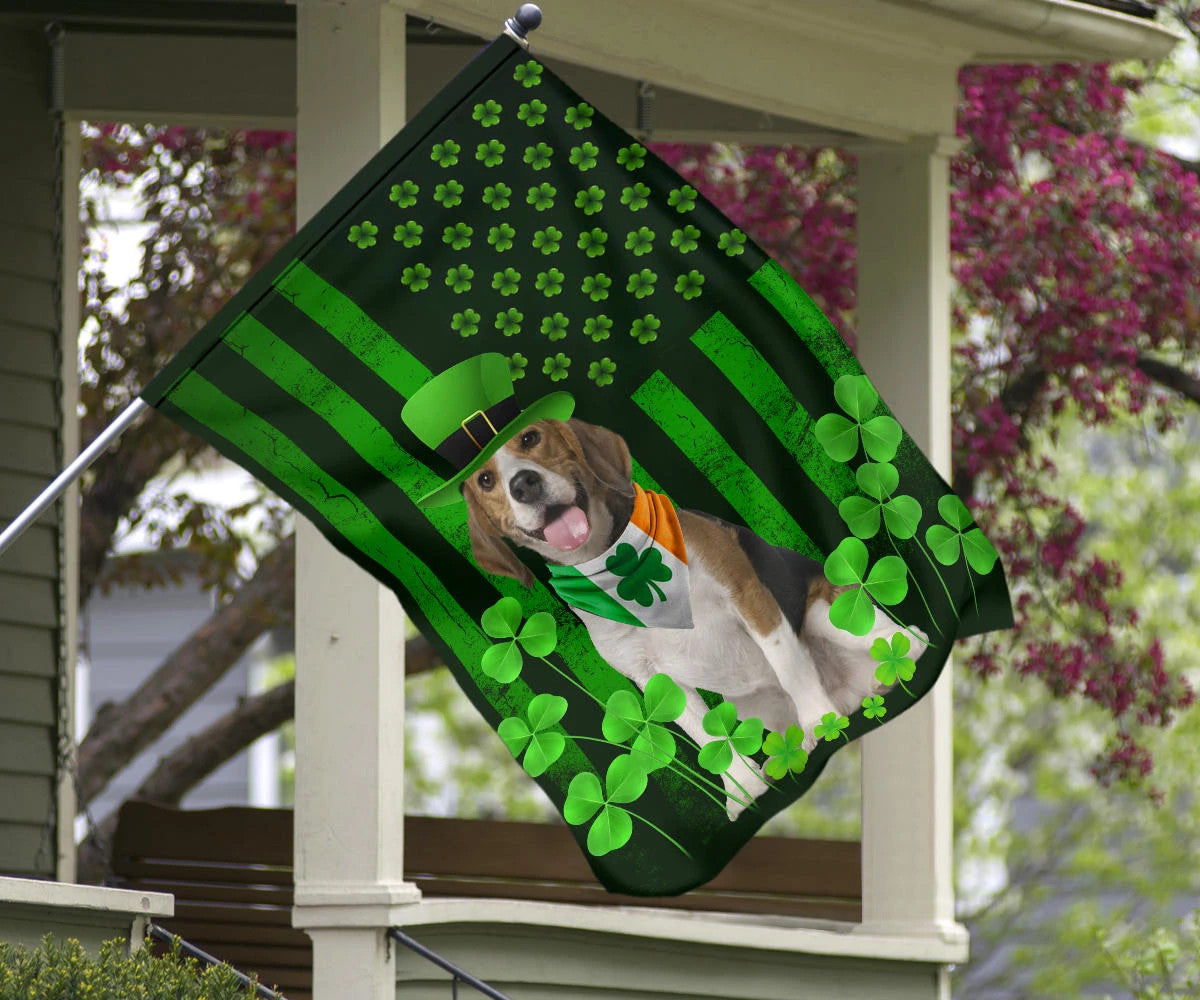 Beagle Inside Irish Flag Lucky Shamrock St Patrick Flag For Dog Lover Outside Decor