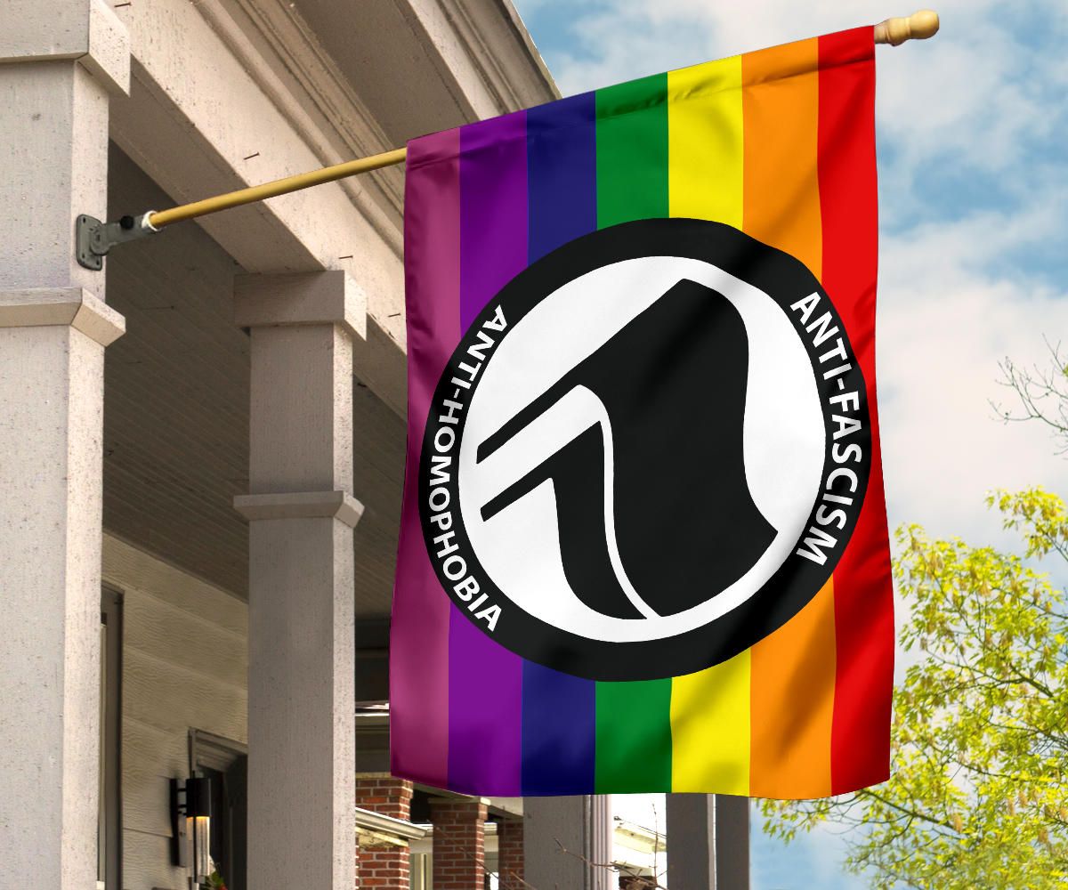 Antifa Anti Homophobia Flag LGBT Pride Anti Fascism Racism Anti Homophobe LGBTQ Supporter