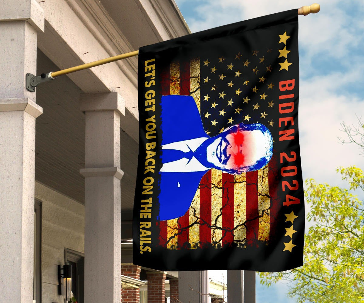 Biden 2024 Flag Let's Get You Back On The Rails Dark Brandon Merch For Biden Supporters