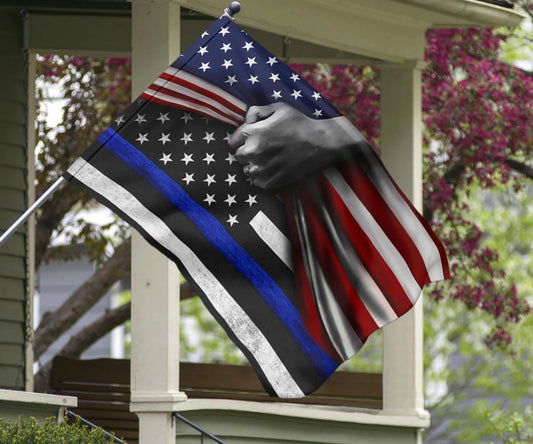 Thin Blue Line Flag Inside American Flag Honoring Our Men and Women of Law Enforcement