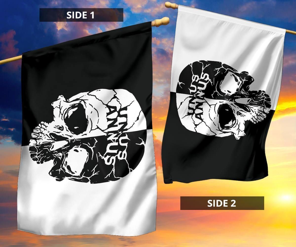 Unus Annus Flag Skull Black And White Halloween Flag For Outdoor Unus Annus Merch