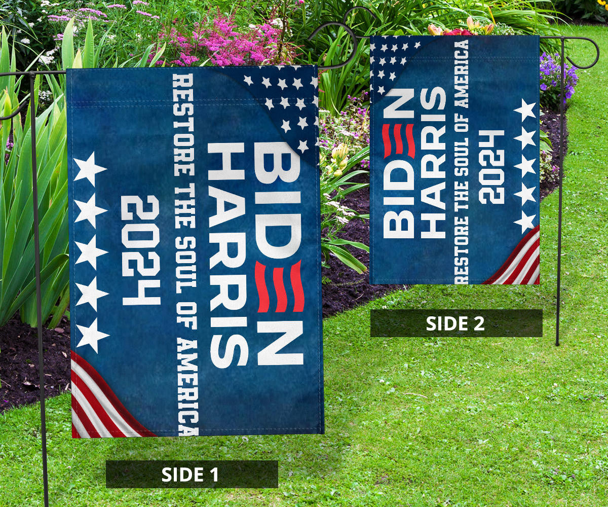 Biden Harris 2024 Restore The Soul Of America Flag Joe Biden 2024 Slogan Merch For Sale