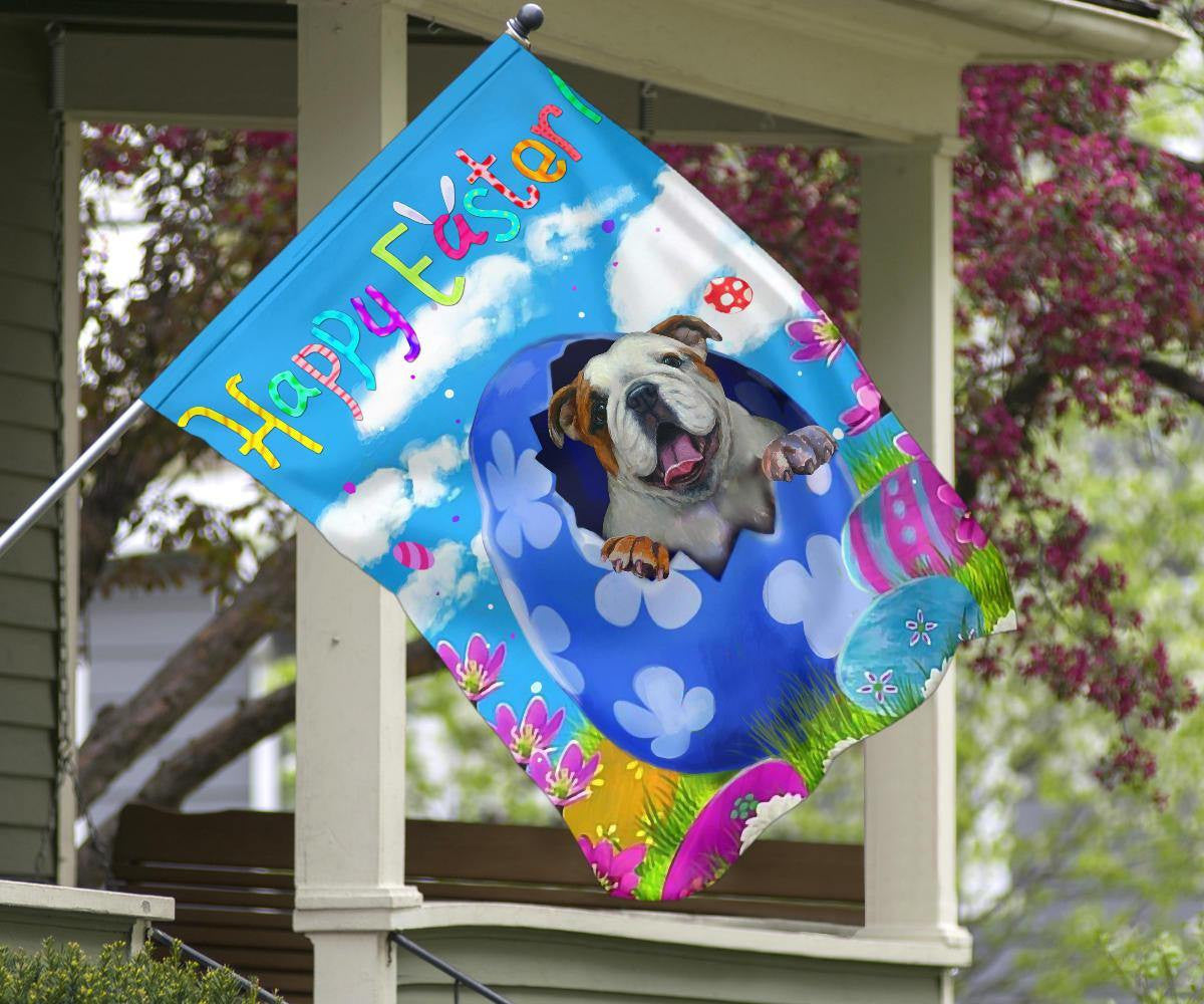 Bulldog In Egg Happy Easter Flag Cute Easter Home Decoration Bulldog Lover Gift Idea