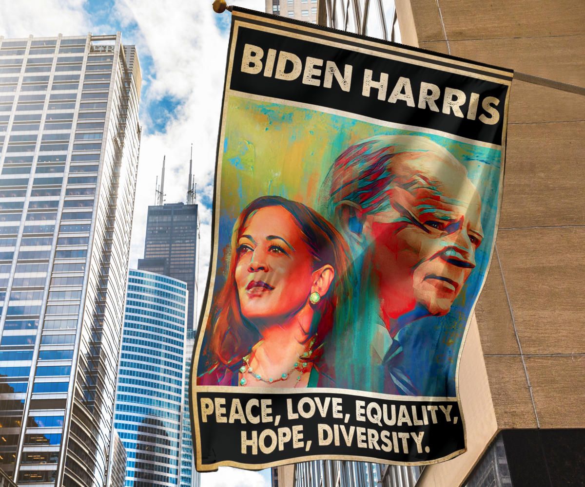 Biden Harris Flag Peace Love Equality Hope Diversity Biden Merch Outdoor Decor