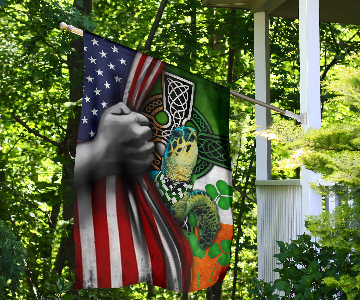 Turtle Irish American Flag Shamrock Irish Celtic Cross St Patrick's Day Decor For Turtle Lover