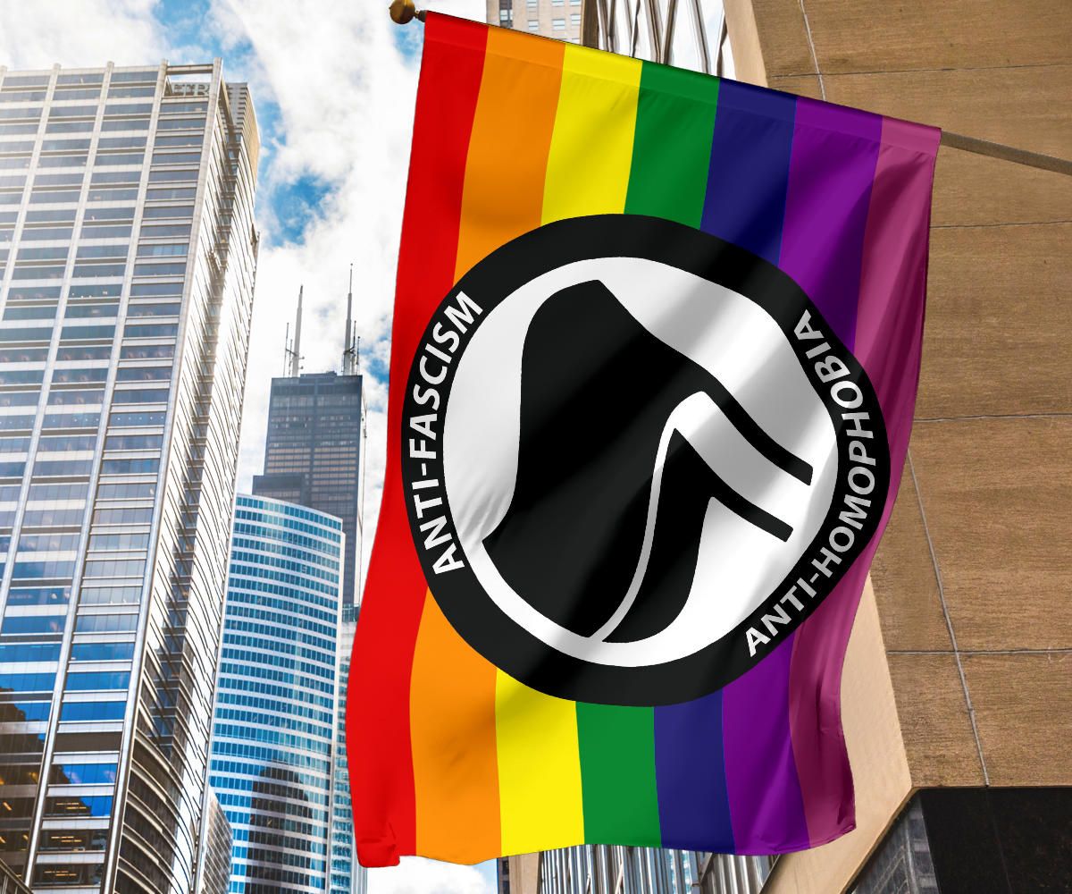 Antifa Anti Homophobia Flag LGBT Pride Anti Fascism Racism Anti Homophobe LGBTQ Supporter